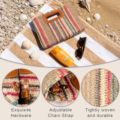 Image of Beach Clutch Bag Straw Summer Clutch Purses for Women Handmade Woven Purse Detachable Gold Chain, Crossbody