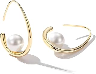 Statement Wedding Bridal Earrings Set, 18K Gold Earrings for Women, Large Oval Hoop Earrings, Long Imitation Pearl Drop Earrings as Birthday Christmas Gifts