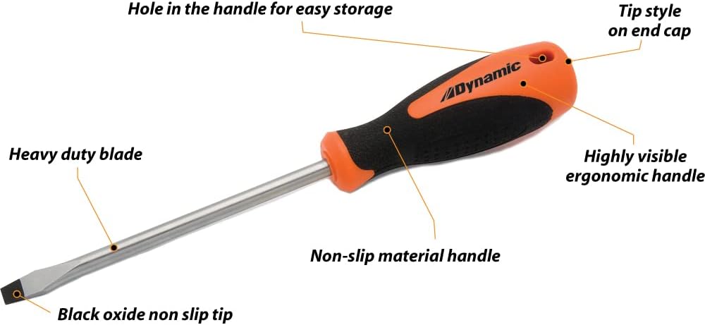 Dynamic 8 Piece Screwdriver Set (4 Slotted and 4 Phillips), Non-Slip Durable Handle, Storage Tray