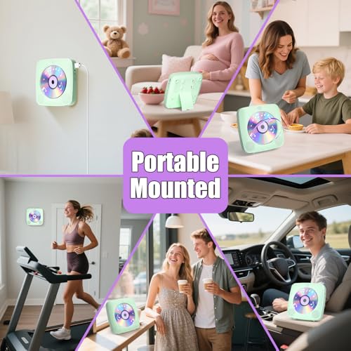 Gueray Desktop CD Player Bluetooth CD-Spieler mit Lautsprechern für Zuhause 1800mAh Tragbarer CD-Player mit AUX USB Kopfhörer Jack FM Radio mit Fernbedienung Staubschutz LCD Display (Grün)