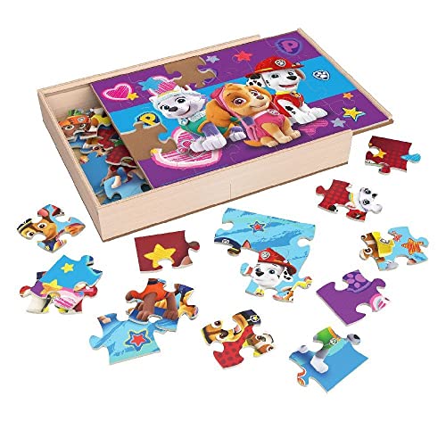 Spin Master Games- Paw Patrol, Coffret de 3 24 pièces, Puzzles boîte de Rangement en Bois transportable, Chase, Marcus, Stella, Ruben, pour Enfants à partir de 4 Ans, 6066794