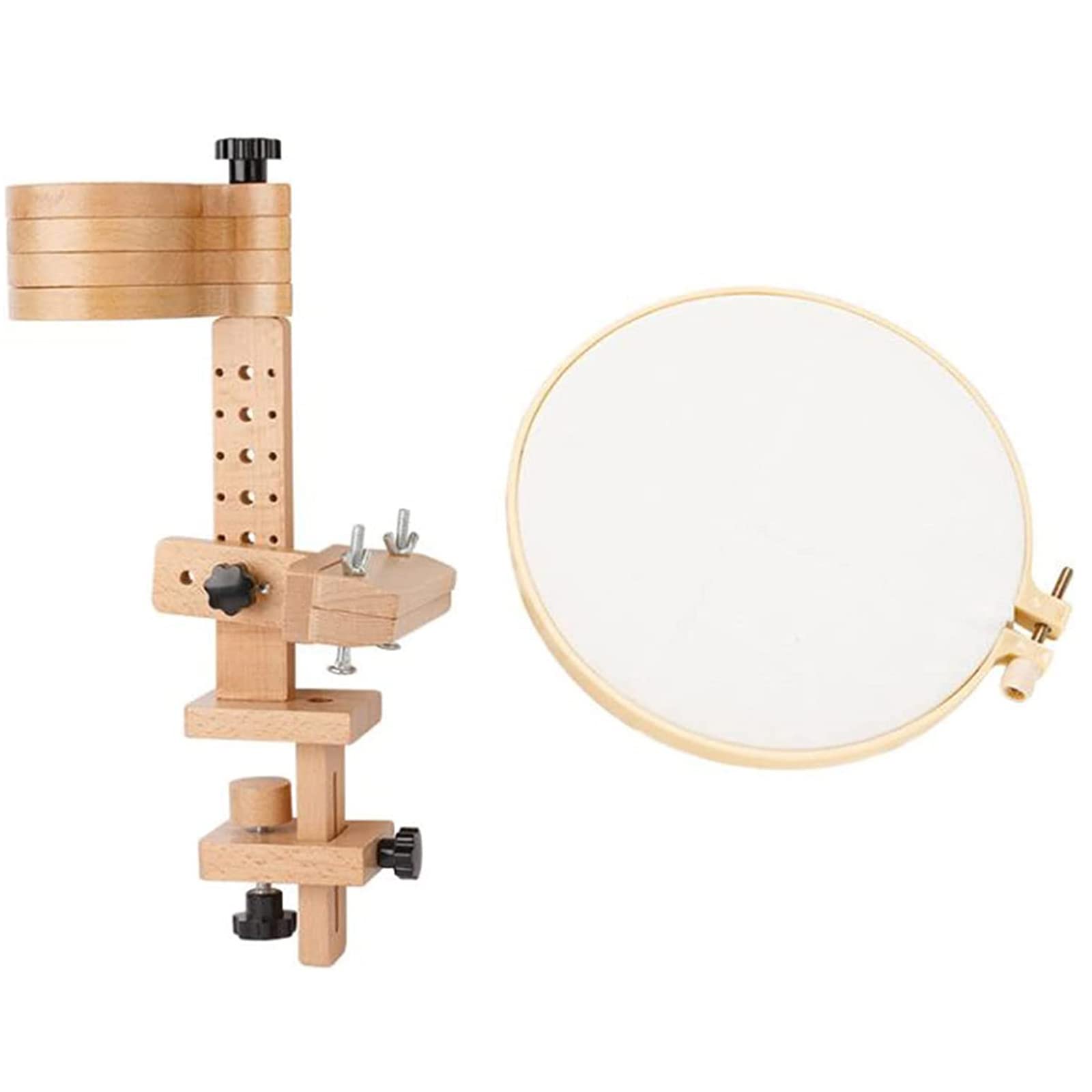 Soporte De Bordado, Bastidor De Punto De Cruz Ajustable De Madera con 4 Bandejas Giratorias, Clip De Escritorio Y Aros De Bordado De 15 Cm para Manualidades Y Costura.