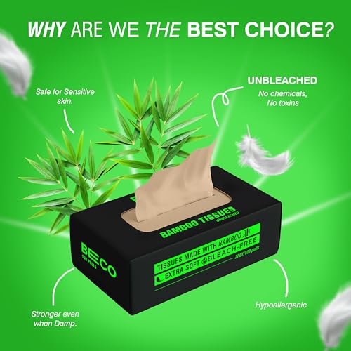 Image of Beco Bamboo Bulk Pack Super Soft 2-Ply Tissue Box 100 Pulls Each, 100% Natural and Ecofriendly Tissue Papers (Pack of 48, 4800 Tissue)