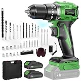 Ginour 21V Bürstenlos Akku Schlagbohrschrauber Set, 2x2Ah Akku, kompatibel mit Makita 18V Akku & Ladegerät, 50 Nm, 2-Gang, 23+3 Stufen, 47-tlg. Zubehör & Koffer, LED, 10mm Bohrmaschine & Akkuschrauber