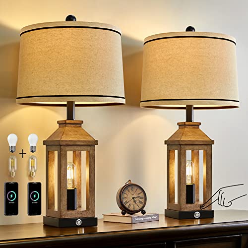 G-Safava Farmhouse Table Lamp Set Of 2 With 2 Usb Ports, 3 Way Dimmable Touch Control Nightstand Lamp，Vintage Modern Desk Lamps For Living Room Bedroom Hotel, 4 Bulbs Included #TOP1