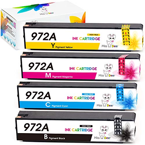 Miss Deer 972A 972 Ink Cartridges, Upgraded on Nov 2020, 100% Compatible for HP Pagewide Pro 352dw 377dw 452dn 452dw 477dn 477dw 552dw 552dn 577dw 577z P55250dw P57750dw (1B, 1C, 1M, 1Y) 4 Pack