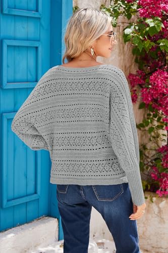 Image of Cakulo Womens Off Shoulder Sweater Top Fall Outfits Fashion 2025 Oversized Knit Batwing Long Sleeve Crochet Pullover Sweaters