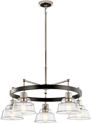 Kichler Candelabro Eastmont de 5 luces con cristal transparente en níquel pulido y madera de nogal