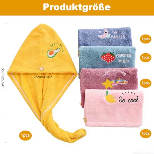 YDAKGUEY Mikrofaser Handtuch Haare, 5 Stück Turban Handtuch mit Knopf, Haarturban Haarhandtuch für Lange Kurze Locken Gerade Haare (5 Farbe)