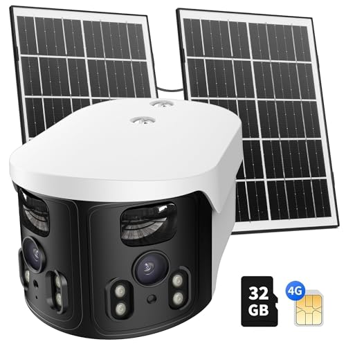 FANCYSEPT 4G LTE Cellular Solar Security Camera Wireless Outdoor, W/Changeable SIM Card&32GB SD,Spotlight Alarm,Color Night Vision,Two-Way Audio,Solar Powered, HD Camera,Motion Detection