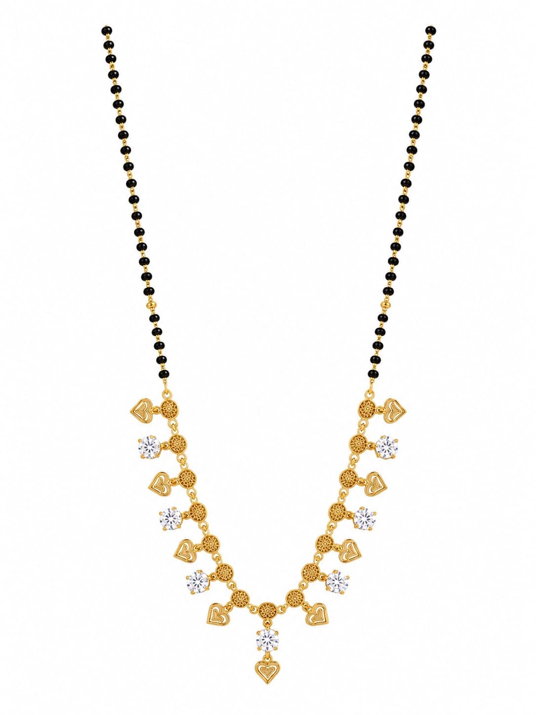 vigen Gold Plated Black Beads Mangalsutra Necklace for Women | Heart Charm & White Stone Designer Traditional Mangalsutra | Stylish Fashion Jewellery for Women & Girls-picture-45