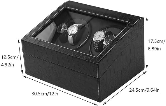 Black Watch Winder Box 4+6, with Silent Motor, in Wood Shell and PU Leather, Fit Lady and Man Automatic Watches Times