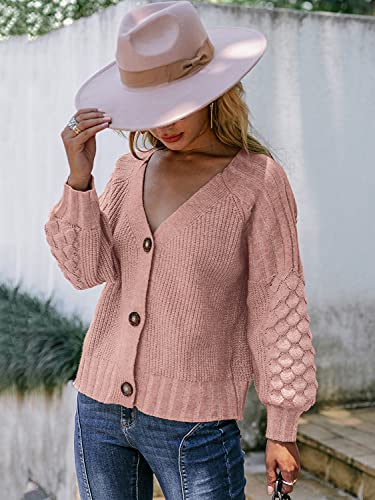Image of Miessial Women's Button Down Long Sleeve Cardigan Sweaters Chunky Cable Knit Crop Sweater Top