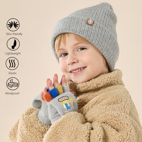 Kids Beanie Hats- Warm Winter Hats for Boys and Girls Stretchy Fleece Cap with Double-Layer2