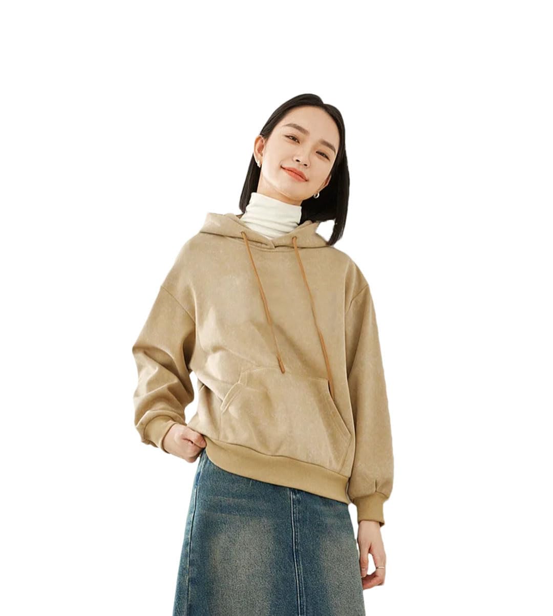 Sudadera con capucha gruesa de forro polar caqui para mujer, sudadera con capucha y letras sueltas, camiseta de manga larga para mujer