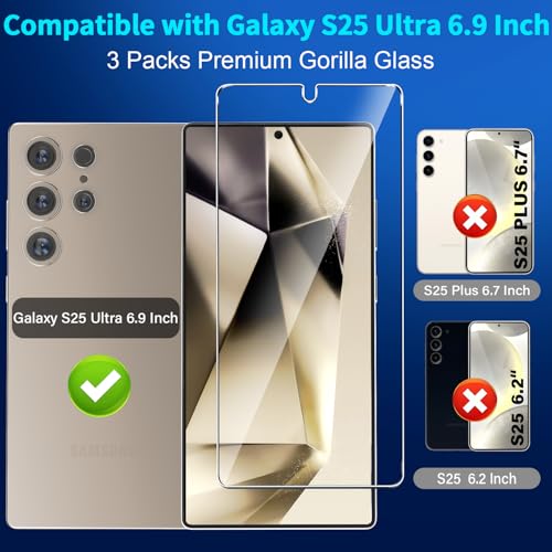 Image of firtstnow 3 Pack Screen Protector for Samsung Galaxy S25 Ultra 6.9 Inch, 9H Tempered Glass, Ultrasonic Fingerprint Unlock, Case Friendly Tempered Glass Screen Protector for Samsung Galaxy S25 Ultra