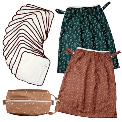 Mama Koala 2 Pack Reusable Pail Liners, with 15 Pack Washable Cloth Diaper Wipes & 1ps of Waterproof pod