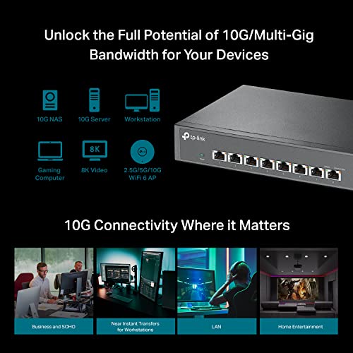 Image of TP-Link TL-SX1008 | 8 Port 10G /Multi-Gig Unmanaged Ethernet Switch | Desktop /Rackmount | Plug & Play | Sturdy Metal Casing | Speed Auto-Negotiation, Free Expert Help
