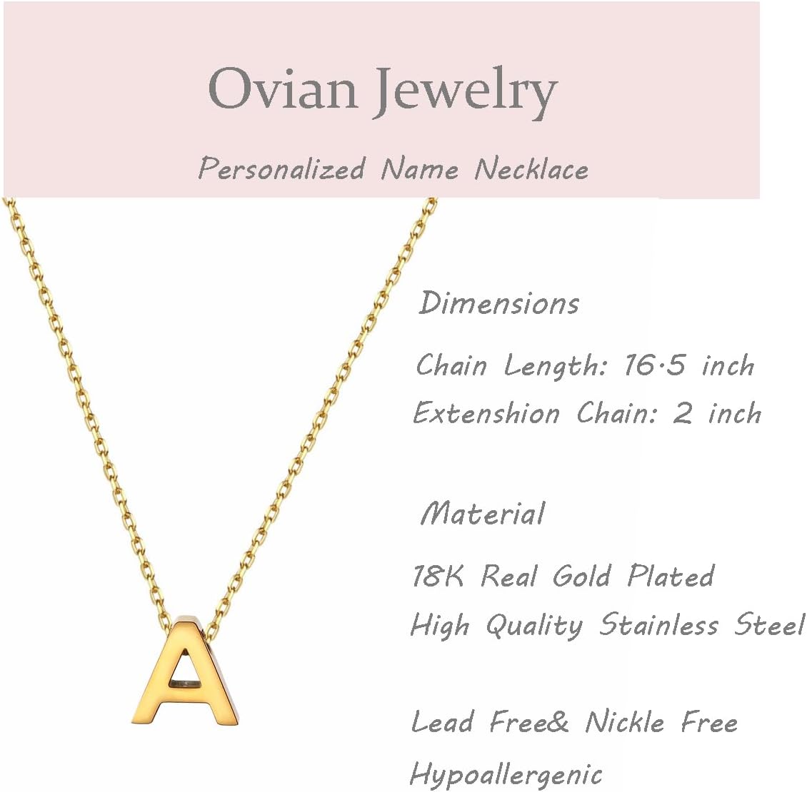 Ovian Gold Initial Necklace for Women, 18K Gold Plated Stainless Steel Small Letters Necklace Delicate Tiny Initial Pendant Personalized Name Necklace Monogram Letter Necklace for Girls - Image 6