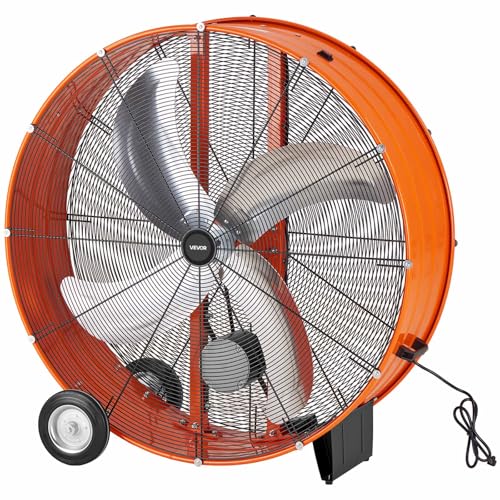 Image of VEVOR Industrial Shop Fan, 42 Inch Floor Drum Fan, High Velocity 16100 CFM, Heavy Duty Aluminum Blades, 2 Speeds, with Handle, Ideal for Commercial, Garage, Warehouse, Basement, Workshop, Factory