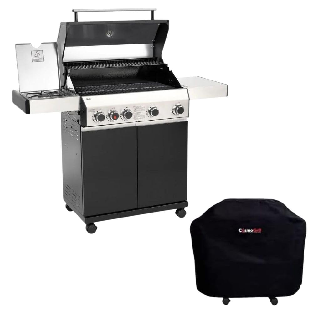 Cosmogrill 4+1 Premium Black Gas Barbecue With Ceramic Sear Burner & Heavy Duty CoverInc Weekend Delivery from B&Q