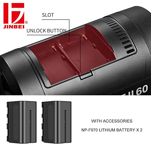 JINBEI EFII-60W 60Ws LED Continuous Video Light Ra>96 F970 Battery(Not Included) with Bowens Mount for Portrait Baby Still Life Photography(1xStandard Reflector)