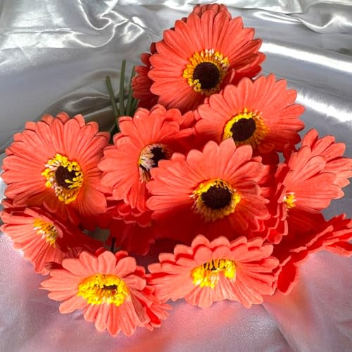 Image of Garden Art Artificial 5 Pcs Gerbera Flower Sticks, 33 cm, RealTouch Natural Looking | Silicone Decorative Bunch for Home GAAGFB-1H-33PH (Peach)