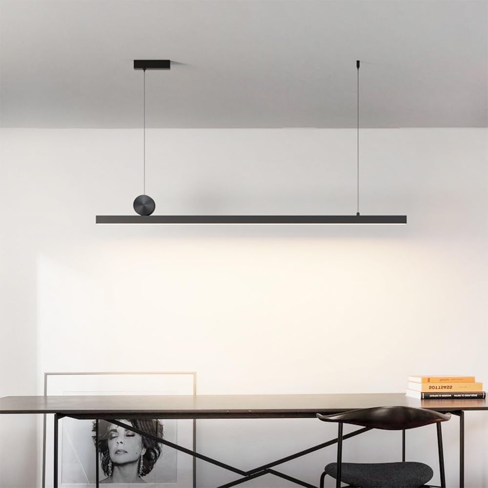 Plafonnier LED moderne noir à suspension linéaire 3000K, suspension en aluminium givré avec décor de sphère for le couloir de la salle à manger du salon, exposition d'art(100cm)