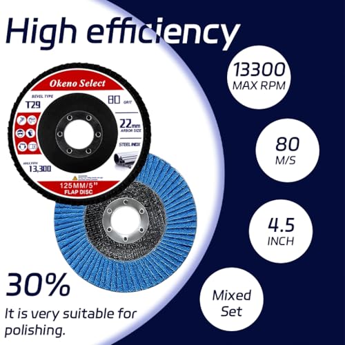 Okeno Select 10 Stück FächerscheibeKorn 80Fächerscheiben 125mm, Fächerschleifscheibe, T29 Schneiden Schleifscheiben, Lamellenscheiben, Fächerscheibe für Metall Holz Stahl Schnelles Präzises