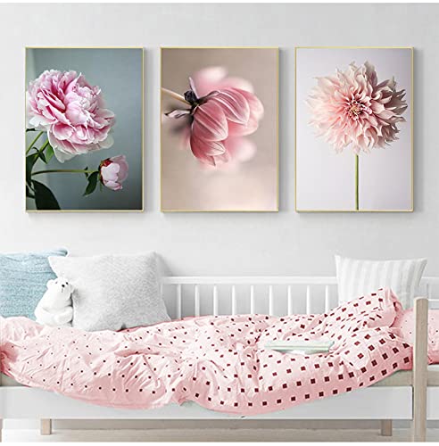 Affiche nordique rose de 50x70cm avec fleurs pour déco de salon moderne