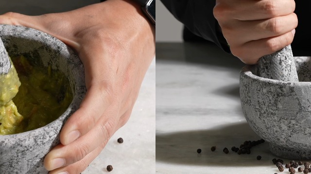 Image of Koville 5 Inch 1.5 Cup-Capacity Mortar and Pestle Set - Heavy Natural Granite Spice Grinder Bowl, Unpolished Heavy Granite for Organic Appearance, Solid Stone Grinder Marble Spice Herb Grinder