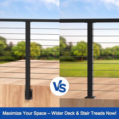 Image of BLIKA 4 Pack 36 inch Side Mount Cable Railing Posts, Stainless Steel, Level Drilled Side Fascia Mount Deck Post for Cable Railing Kit, Black Powder Coated Side Mount Line Posts