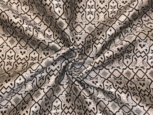 Tissu brocart de soie gris argenté et noir BRO1083 au mètre pour haute couture
