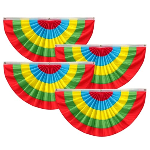 4Pack Easter Pleated Fan Flag 2x4 Ft Bunting Flags,Half Fan Decor Spring Easter's Day Party Bunting Sewn Stripes Canvas Header Brass Grommets for Outsider Garden Porch