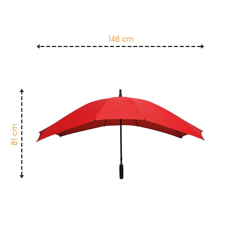 Paraguas recto para dos - paraguas para pareja - rojo - excelente resistencia al viento - Falcone, rojo, Diamètre: 140 cm, Tendencia