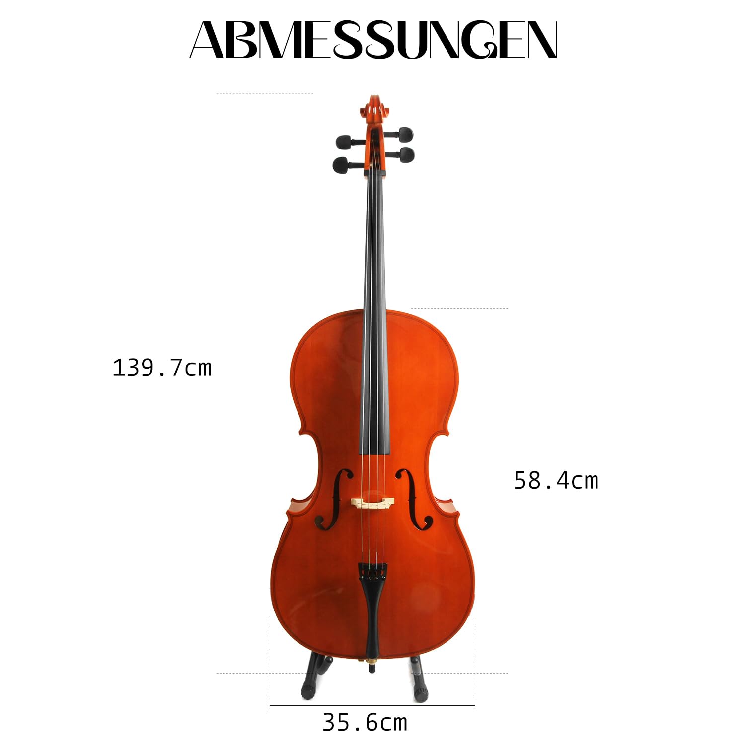 Cello 4/4 Set in voller Größe für Anfänger & Fortgeschrittene – Komplettset mit Etui, Bogen, Kolophonium & Saiten | Ideal für Kinder, Erwachsene & Musikschulen | Inkl. Schleife & Stimmgerät (Voll)