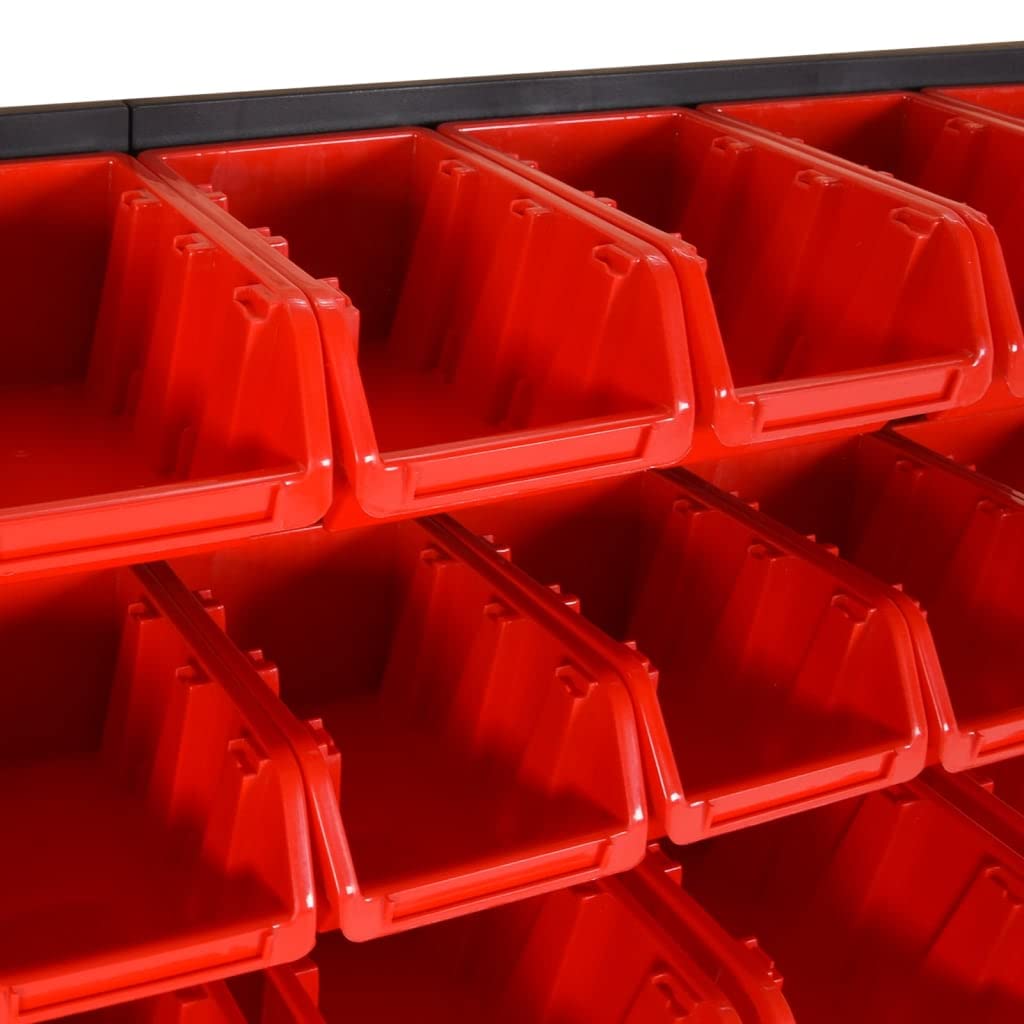 Set estantes Taller 26 pzas Polipropileno Rojo y Negro 77x39 cm,Organización y Almacenamiento de Herramientas,Armarios para Herramientas,2.11kg-152204