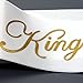 Ikooo 2 Pcs Prom King and Queen Satin Sash Gold Letter with Crown Sash