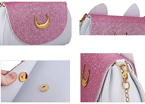 Sunwel Fashion Women Kawaii Handbag Moon Sailor Luna Cosplay Messenger Crossbody Cat Purse Sequin Satchel Shoulder Bag #TOP7