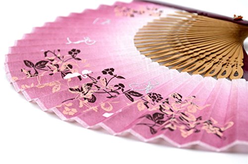 Omytea® 8.27"(21Cm) Women Hand Held Silk Folding Fans With Bamboo Frame - With A Fabric Sleeve For Protection For Gifts - Chinese/Japanese Style Butterflies And Morning Glory Flowers Pattern (Red) #TOP3