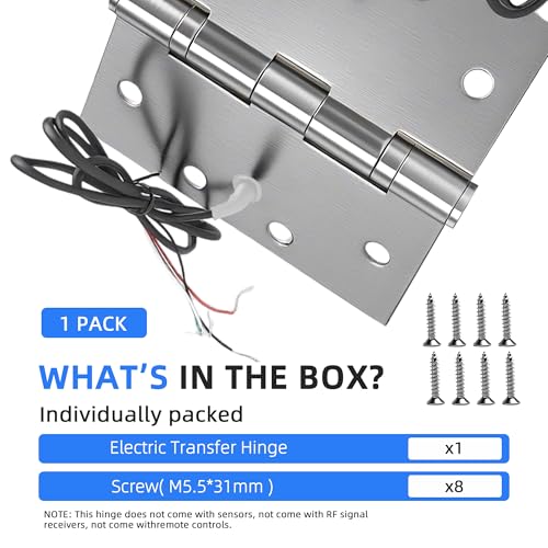 4 Wire Electric Transfer Hinge, 4-1/2 in Electrified 304 Stainless Steel, Bright Silver Square Corner Power Transfer Hinge, 24 Volts, for Smart Home Linkage by Loautong - Used condition - Image 5