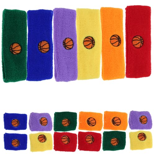 VICASKY 6 Sets Sports Headband and Wrist Sweatbands for Boys Elastic Comfortable Breathable Sweat Absorbing Bands for Running Basketball Volleyball Tennis