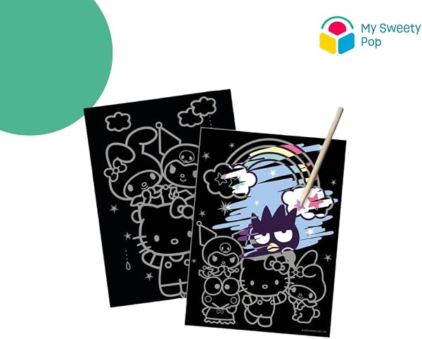 My sweety pop | Kit de Papeterie Scratch Hello Kitty and Friends | Loisirs Créatifs Enfant dès 3 Ans | Set de 2 Cartes à Gratter avec Stylet Inclus | Activité Manuelle Sanrio Format 23x30 cm - 4