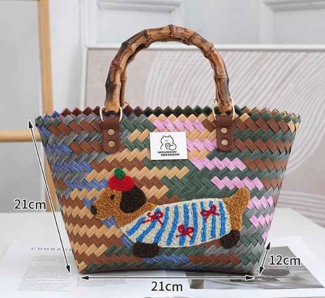 2025 New Dopamine Hand Weaving Vegetable Basket Bag, Dachshund Dog Bag Handbag For Daily Life, Shopping, Gifts, Etc2