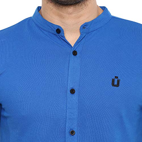 Image of Urbano Fashion Men's Solid Cotton Slim Fit Polo Shirt with Mandarin Collar