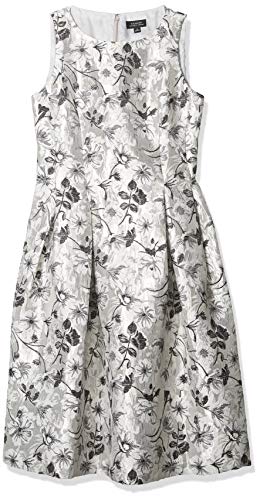 Tahari ASL Women's Sleeveless Silver Floral Fit and Flare Dress, 8