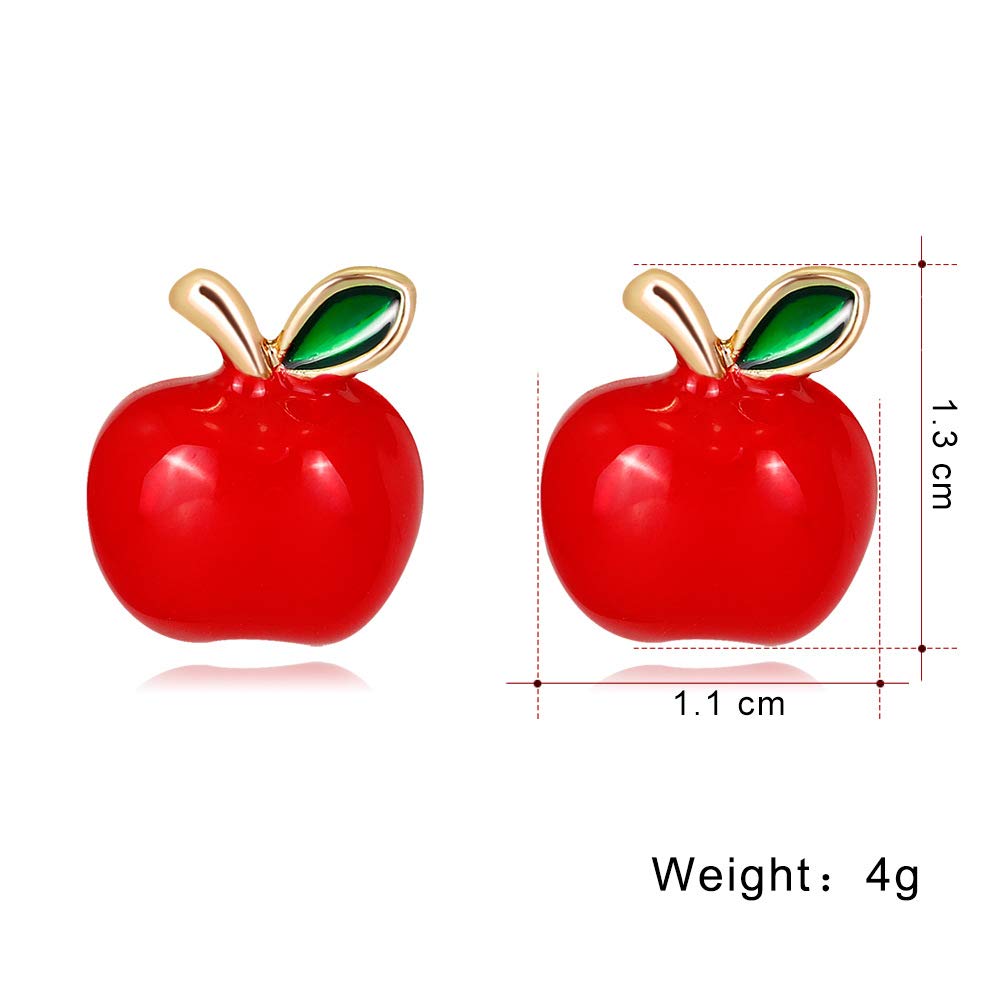 Aretes pequeños de manzana, bonitos aretes de esmalte rojo con fruta, postes, joyería de moda, regalos para mujeres y niñas, Nochebuena, Navidad, Zinc, No es una piedra preciosa 3