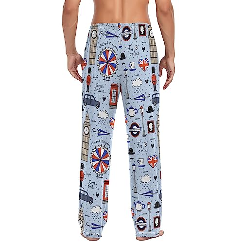 Men's Pajama Pants Super Soft Retro English London Sleep Lounge Pants Pjs Bottoms with Pockets2