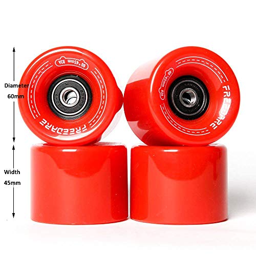 Freedare Skateboard Wheels 60Mm 83A With Bearings And Spacers Cruiser Wheels (Red,Pack Of 4) #TOP2