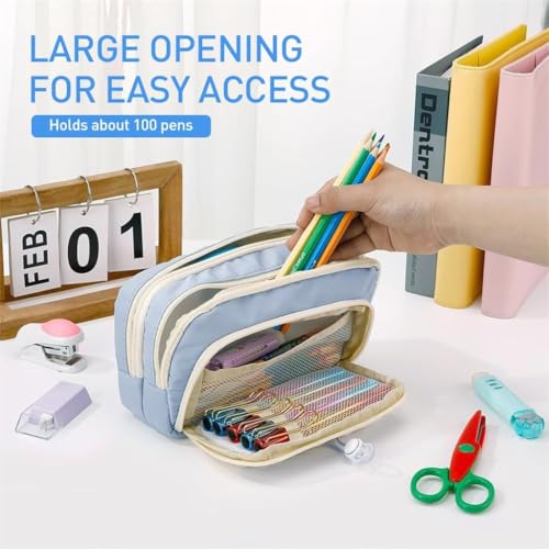 Image of Pencil Cases Large Capacity Pencil Bag Pouch Holder Box for Girls Kids Office Students Organizer School Stationery Supplies (Blue)